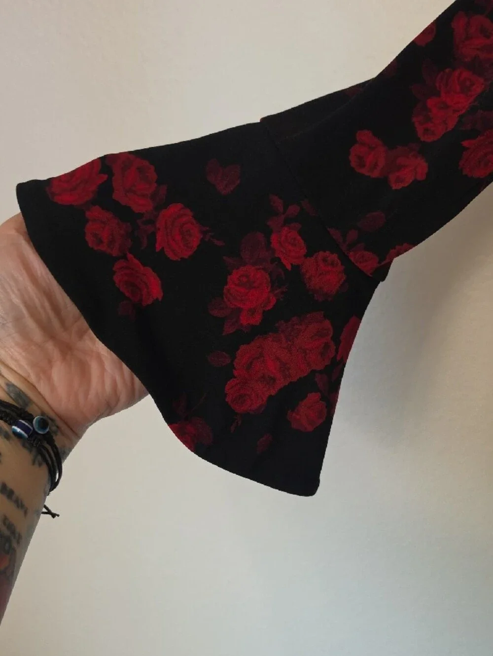 Michael Kors Black Long Sleeve Dress with Red Rose Print